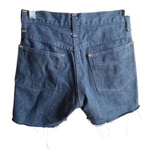 Boys 24" 24W 1970's Vintage Denim Cutoff Hippy Shorts Frayed Hem Orange Stitch